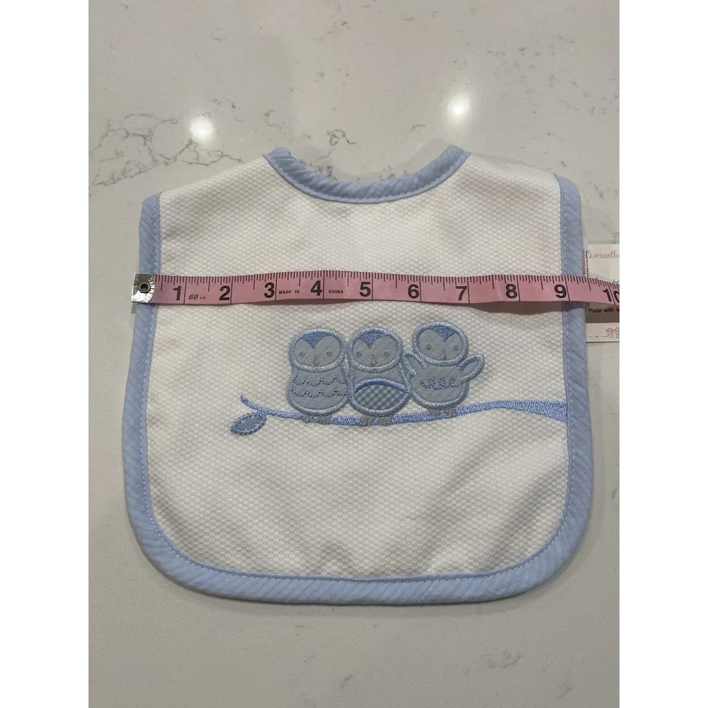 NWT Smocked Boutique Baby Bib Blue Embroidered Owl Baby Shower Gift Heirloom